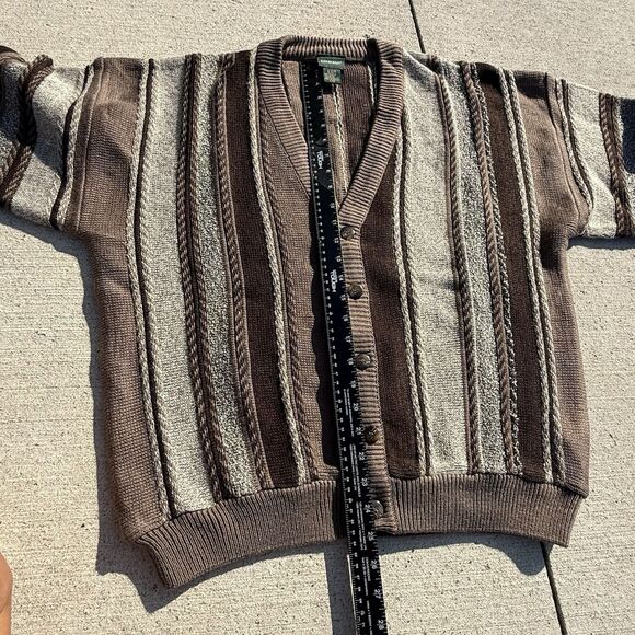 Vintage Irvine Park Cardigan Sweater 3D Textured Coogi Stripe Brown Men Large - Picture 6 of 8